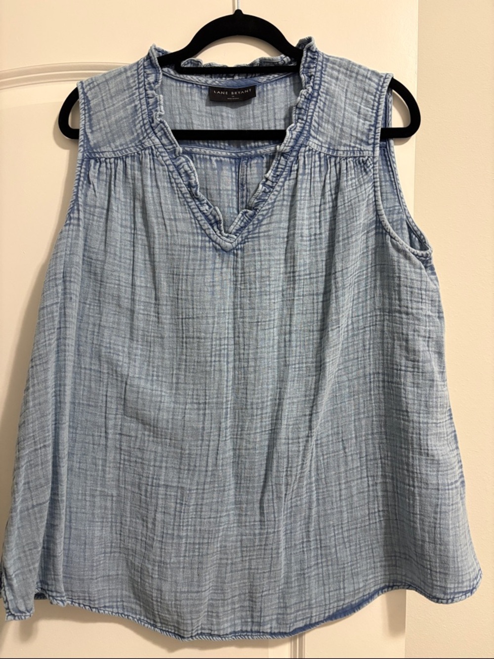 Lane Bryant Pale Blue Ruffle-Trim Sleeveless Tank